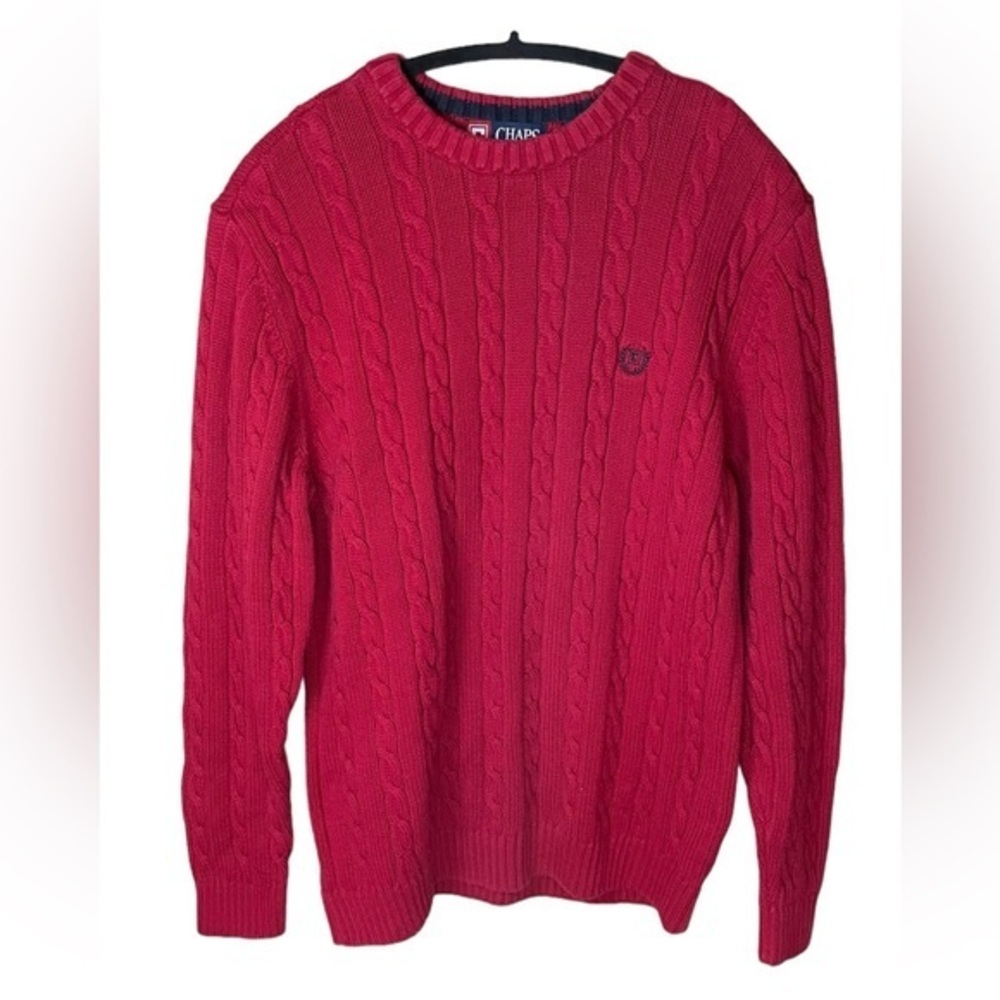 Chaps Ralph Lauren Red Crewneck Long Sleeve Cable Knit Sweater Size Medium‎